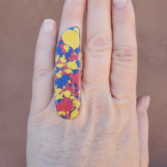 New Mosaic Balloon Jasper 925 Silver Statement Ring. - Picture 7 of 14